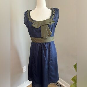 Vintage chic dress, navy blue and olive green